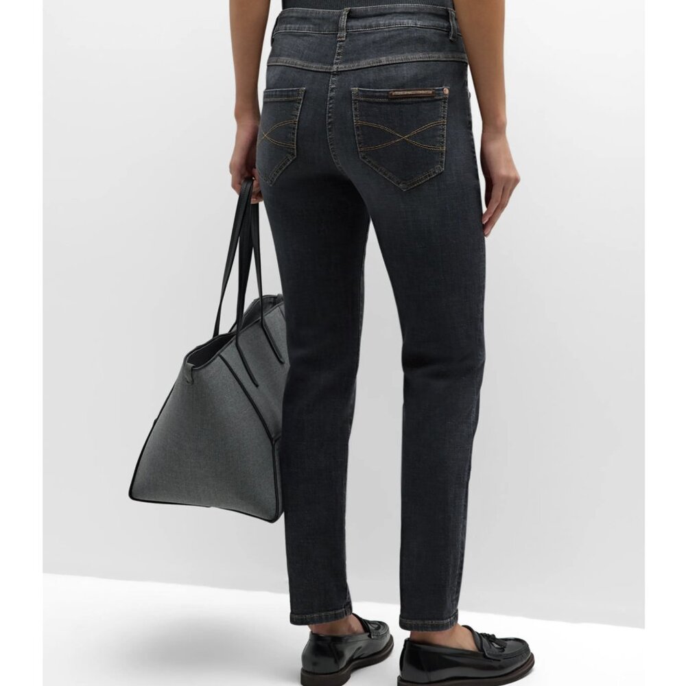 Brunello Cucinelli Black Jeans Distressed Skinny Denim Monili Trim IT 46 USA 10 - Picture 5 of 9